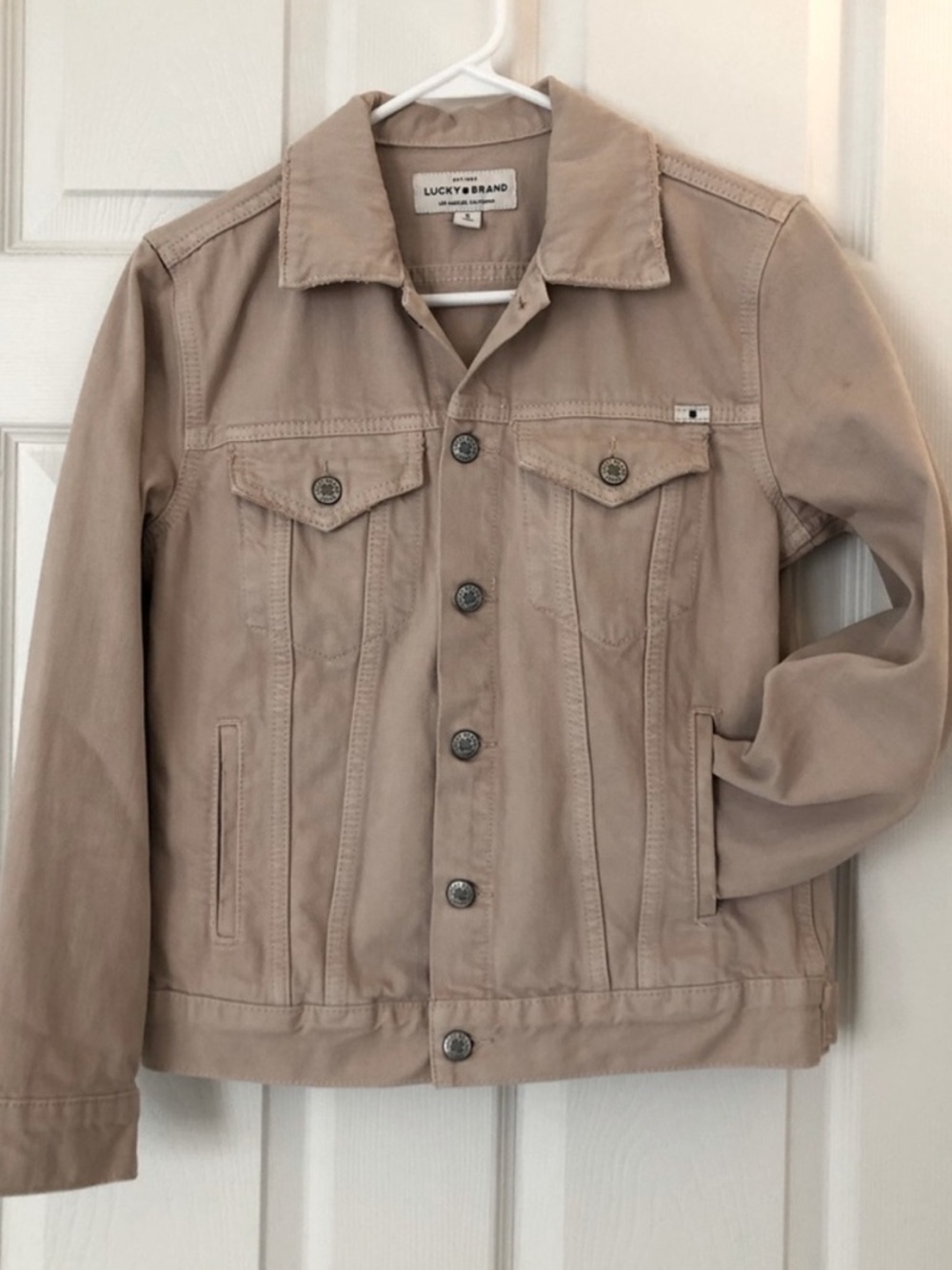 Lucky Brand “The Tomboy Trucker” denim jean jacket tan